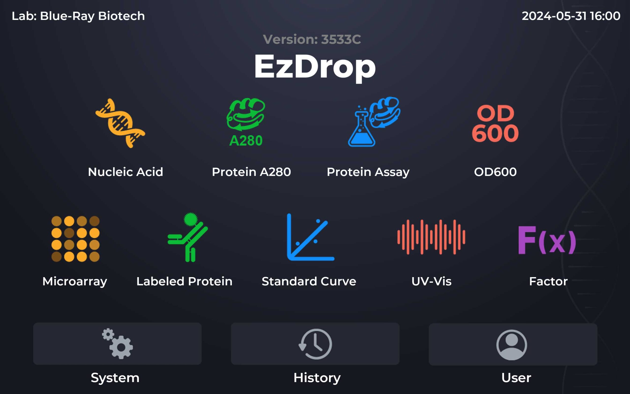 Giao diện chính của máy EzDrop 1000