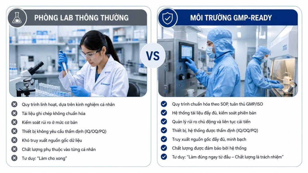 Sự khác biệt giữa lab thông thường và môi trường GMP-ready